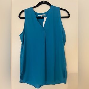 Violet + Claire, turquoise blue blouse, classic v-neck